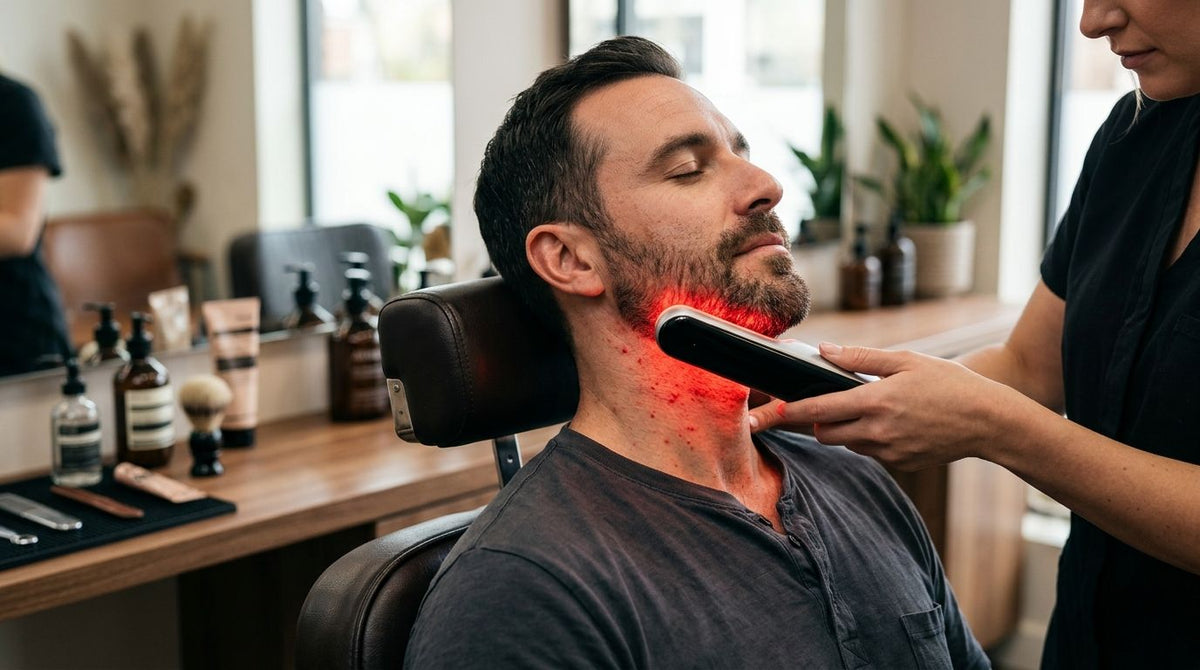 Red light therapy for razor bumps in men's grooming