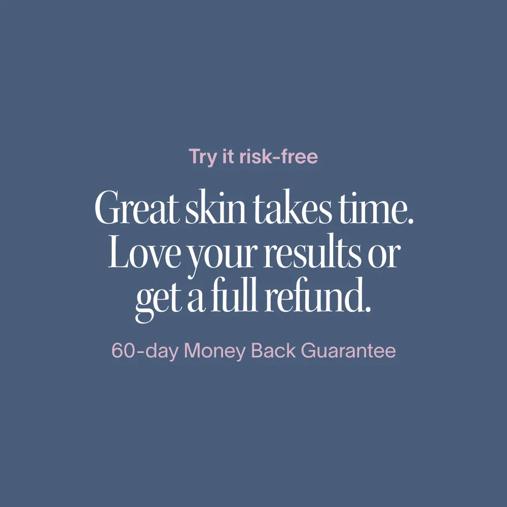 Text on a blue background reads: Try Solawave’s 4-in-1 Red Light Therapy Wand & Activating Serum Kit risk-free to target dark spots and fine lines. Love your results or get a full refund with our 60-day Money Back Guarantee.|| Rose Gold
