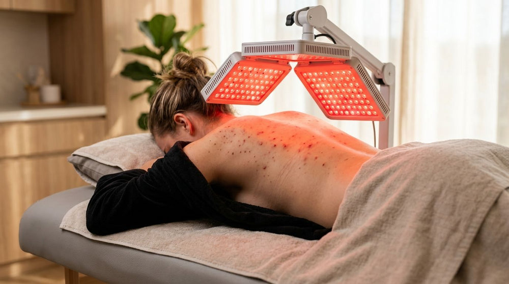 Red light therapy for chest and back acne