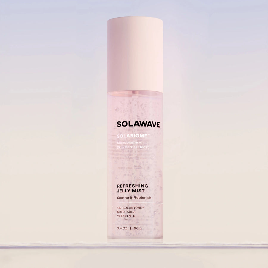 A product image of the Solawave Pre- & Probiotic Refreshing Jelly Face Mist