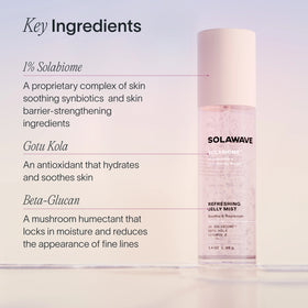 A photo of the ingredients in tthe Solawave Pre- & Probiotic Refreshing Jelly Face Mist