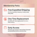 The Inveterate Solawave Membership offers perks: Free Expedited Shipping (truck icon), 65% off One-Time Replacement (recycling icon), and Early Access to New Products (calendar icon). Enjoy the freedom to cancel anytime.