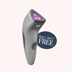 Handheld bye acne with pink light on a white background, featuring a 'Buy 1 Get 1 Free' offer. || Charcoal