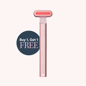 Rose gold handheld device with red light on a white background, featuring a 'Buy 1 Get 1 Free' label. || Rose Gold
