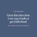 Text on a blue background promoting a 60-day money-back guarantee for skincare.