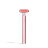 The SolaWave 4-in-1 Radiant Renewal Skincare Wand features a rose gold finish, flat rectangular head with red LED light, and single-button handle, designed to boost radiance and reduce fine lines, displayed on a white background.