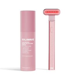 4-in-1 Radiant Renewal Skincare Wand with Red Light Therapy - in Rose Gold features a minimalist design, flat rounded head, and red LED light to help reduce fine lines with advanced skincare tech and simple one-button control. || Rose Gold