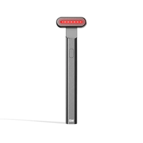 4-in-1 Radiant Renewal Skincare Wand with Red Light Therapy - in charcoal features a minimalist design, flat rounded head, and red LED light to help reduce fine lines with advanced skincare tech and simple one-button control. || charcoal
