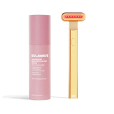 4-in-1 Radiant Renewal Skincare Wand with Red Light Therapy - in gold features a minimalist design, flat rounded head, and red LED light to help reduce fine lines with advanced skincare tech and simple one-button control. || gold